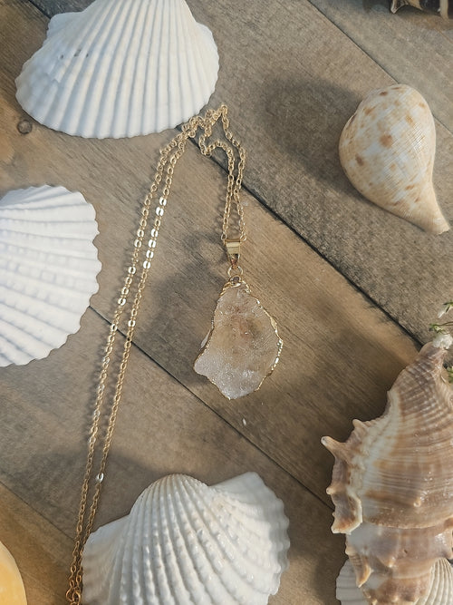 Gold Plated Natural Stone Pendant - Citrine