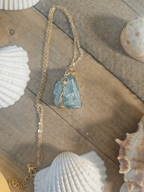 Gold Plated Natural Stone Pendant - Fluorite