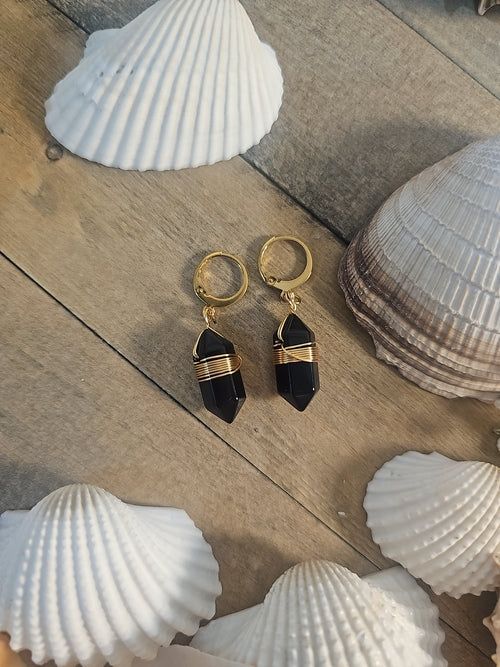 Natural Crystal Stone Healing Earrings - Black Obsidian