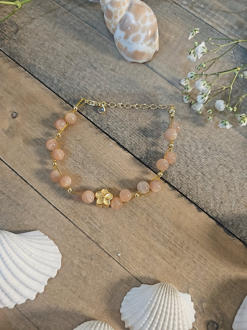Natural Stone Crystal Flower Charm Bracelets  Rose Gold Plated
